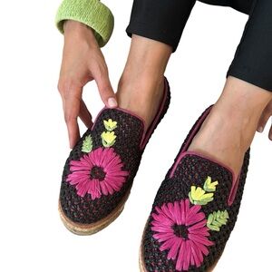 M Missoni Embroidered raffia platform espadrilles
